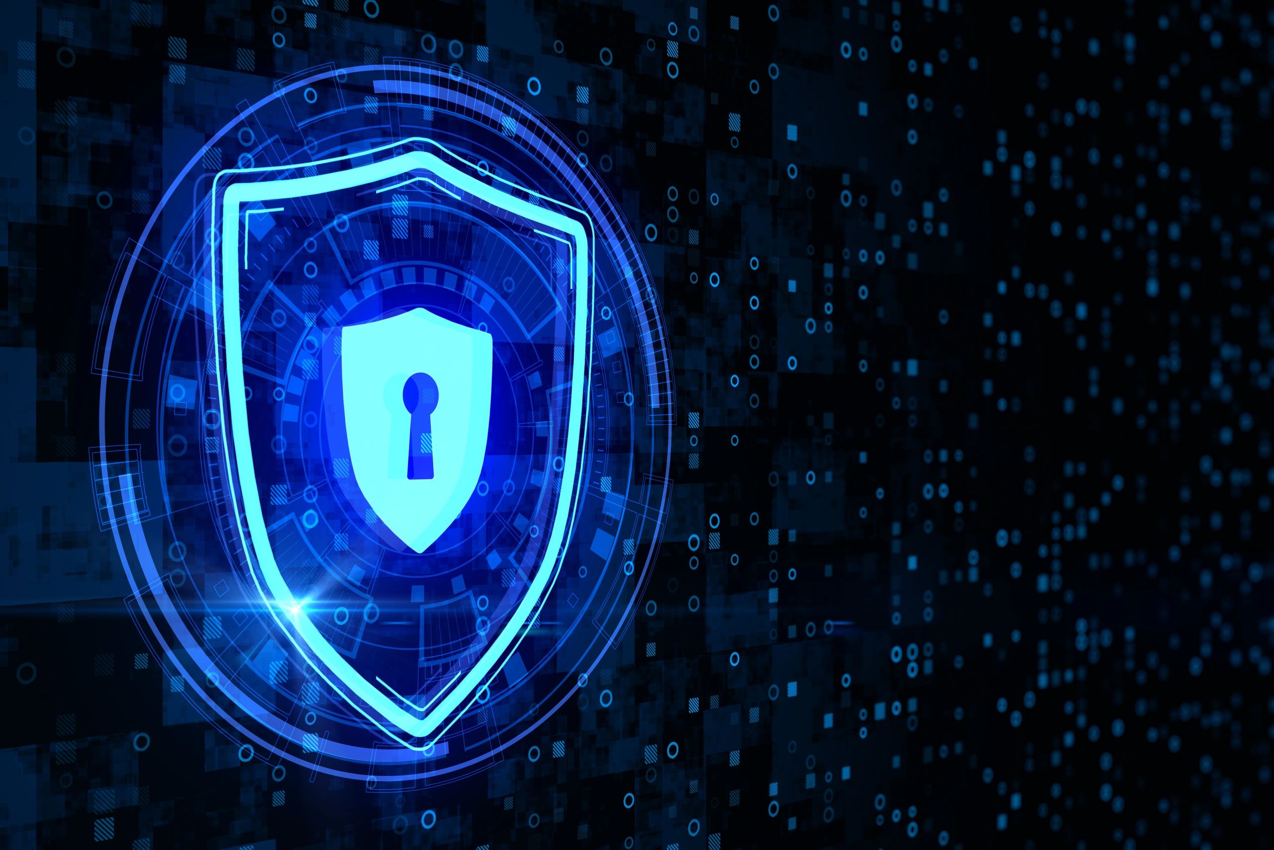 Digital shield and padlock graphic representing secure authentication
